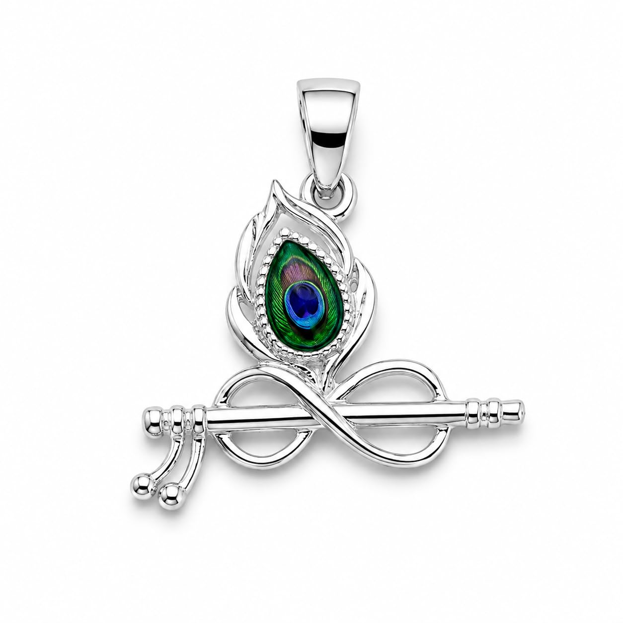 nemichand jewels 925 Sterling Silver Peacock Feather Krishna Flute Pendant for Men & Women-picture-33