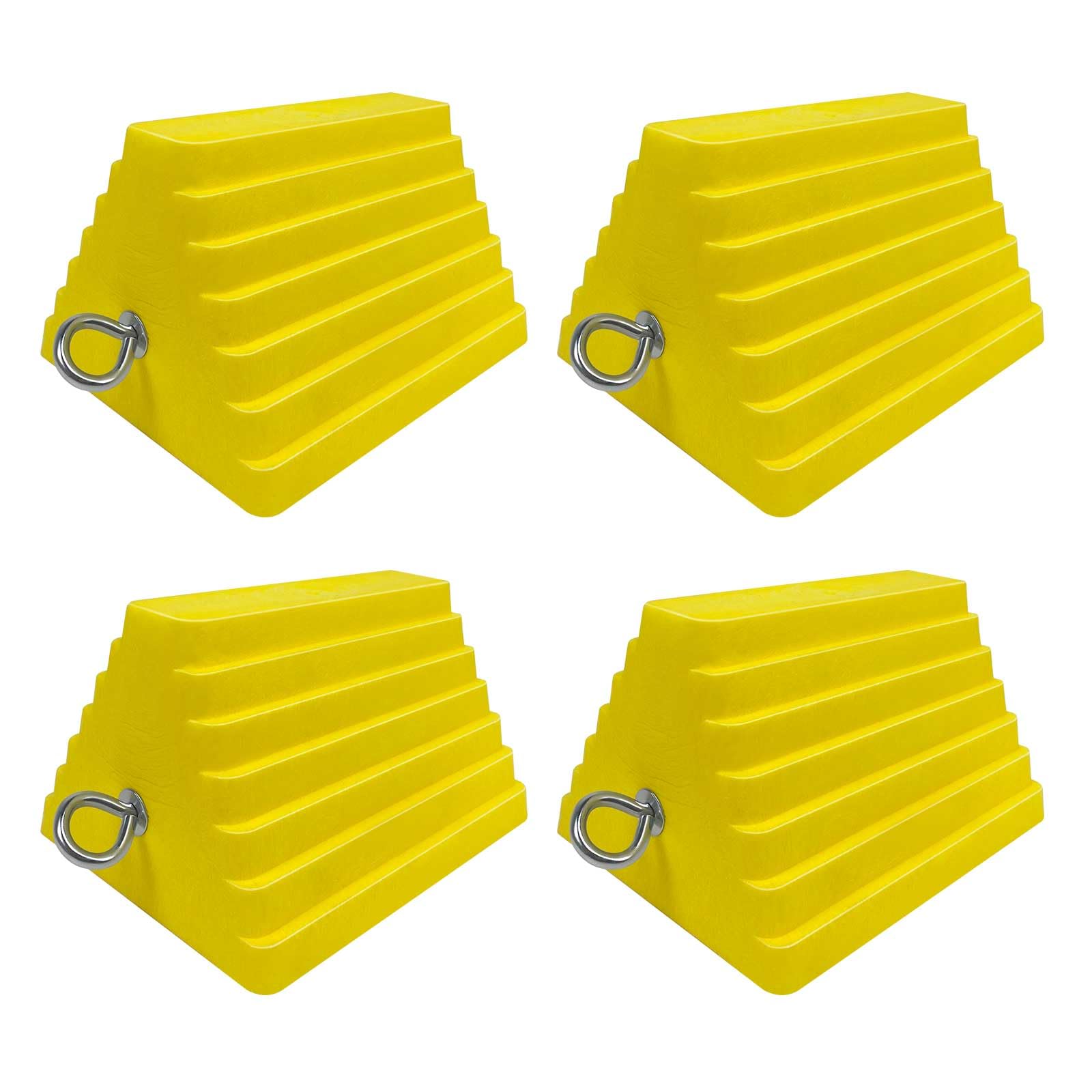 ROBLOCK 4 Packs Wheel Chocks Heavy Duty Yellow with Eyebolt for Travel Trailer Camper, Truck, Car and ATV(Yellow)