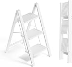 SOLADDER Step Ladder 3 Step Folding, Small Step Stool for Adults, Portable Anti-Slip Aluminum Stepladder with Wide Pedals for Home and Kitchen Use, Space Saving - Woodgrain(300 lbs)