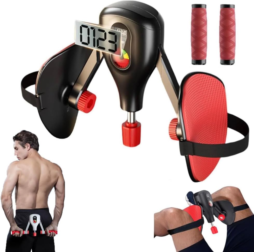 Thigh Master 0-77 lbs Adjustable Resistance with Fixed Leg Straps and Handle, Pelvic Hip Kegel Trainer Strength Exercise Equipment, Buttock Legs Workout Pilates Legs Workout Home Gym (Black)