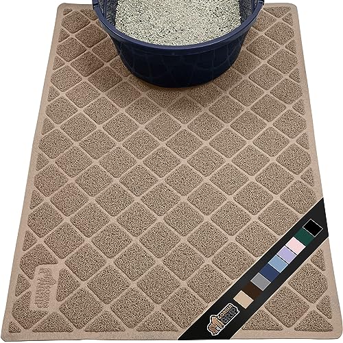 The Original Gorilla Grip Water Resistant Cat Litter Box Trapping Mat 47x35, Easy Clean, Textured Backing, Traps Mess for Cleaner Floors, Less Waste, Stays in Place for Cats, Soft on Paws, Beige