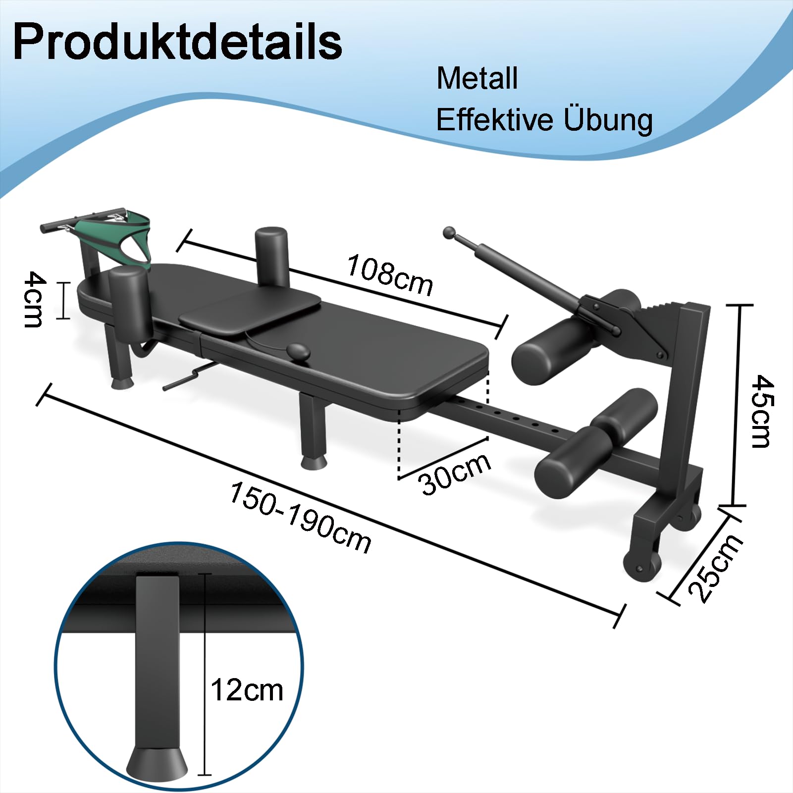 Rücken-Stretch-Bank, Rückenstreck-Traktions-Inversionstisch mit 150 kg Belastbarkeit, 150cm-190cm Mobile Rückenstreck Dekompressionsbank for Home Fitness