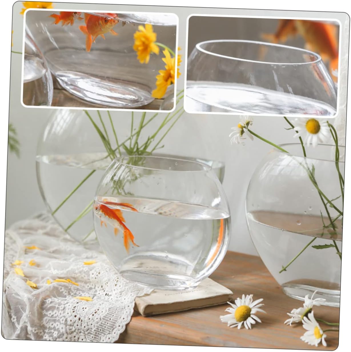 Kisangel Transparent Glass Fish Tank Multifunctional Oval Desktop Goldfish Aquarium for Home Decor Mini Betta Fish Bowl with Smooth Surface and Durable Craftsmanship for Plants and Aquatic