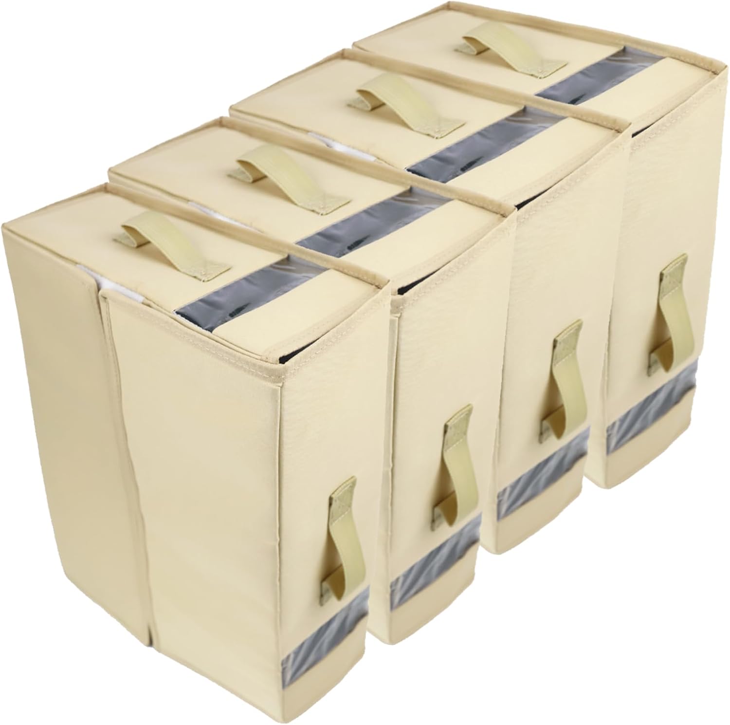 4 PCS Bed Sheet Organizers and Storage, 15.15 IN Foldable Sheet Organizers Foldable Linen Closet Organizers with Window Bedding Folder Storage Box Container for Bed Sheet