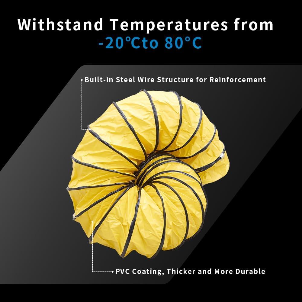 16Inch 25FT PVC Flexible Duct Hose, HVAC Duct Hosing with D-Ring & Ajustable Rope for Utility Blower Fan, Ventilation, Exhaust, Drying, and Cooling Applications (16IN-25FT)