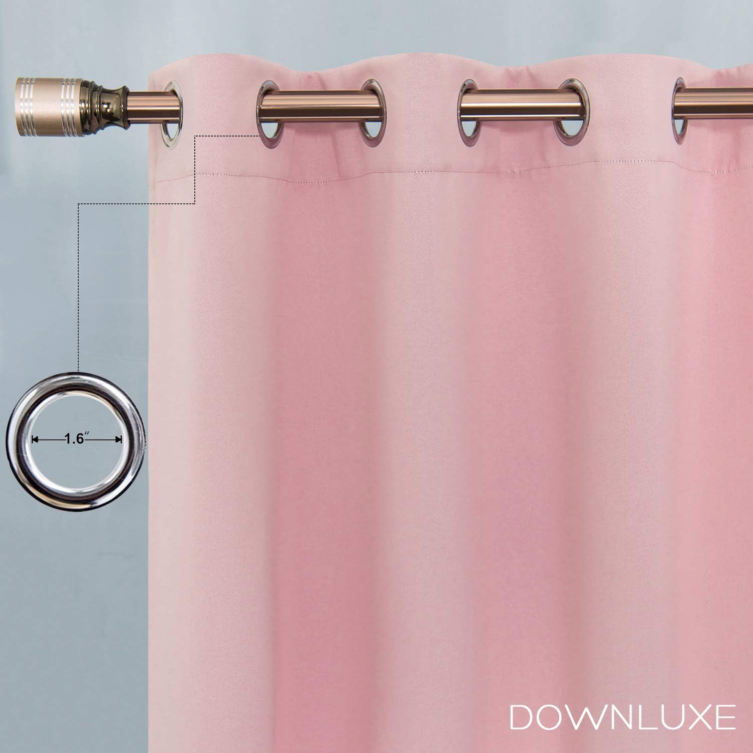 downluxe Window Drapes Curtains - Totally Darkness Grommet Drapes, Blackout Window Curtains for Daughters Room (Baby Pink, 2 Panel Set, 52 Inches Width x 63 Inches Length Each Panel)