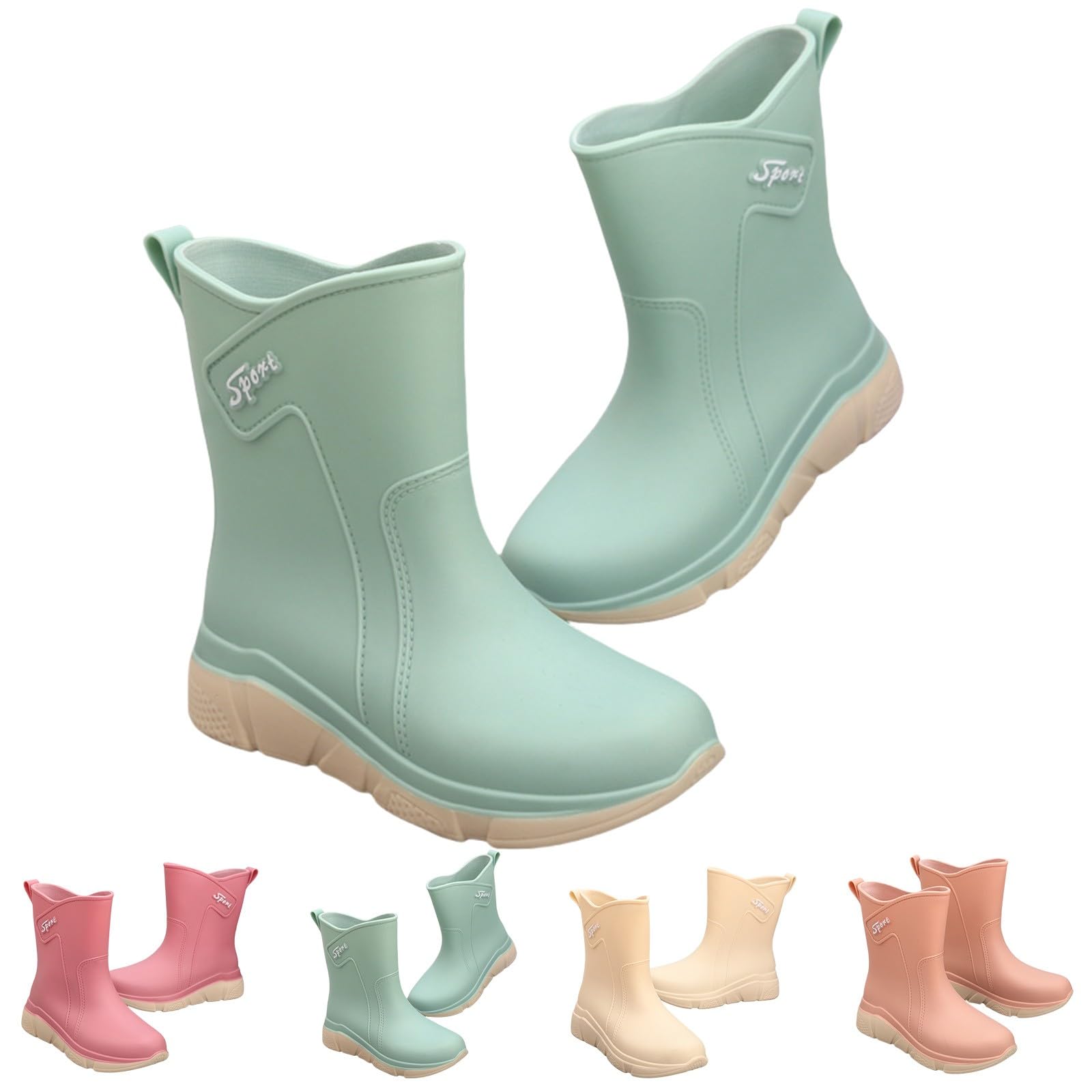 Generisch Scarpe con tacco a zeppa da donna, stivali da pioggia da donna, stivali di gomma antiscivolo da giardino, larghi, comodi stivali corti con cinturino alla caviglia, scarpe comode da donna