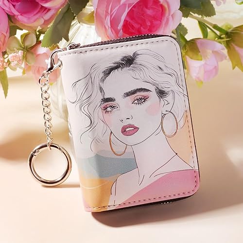 Miniatura 126 de FurArt - Cartera para tarjetas de crédito, soporte para tarjetas con cremallera para hombres y mujeres, bloqueo RFID, cartera con llavero