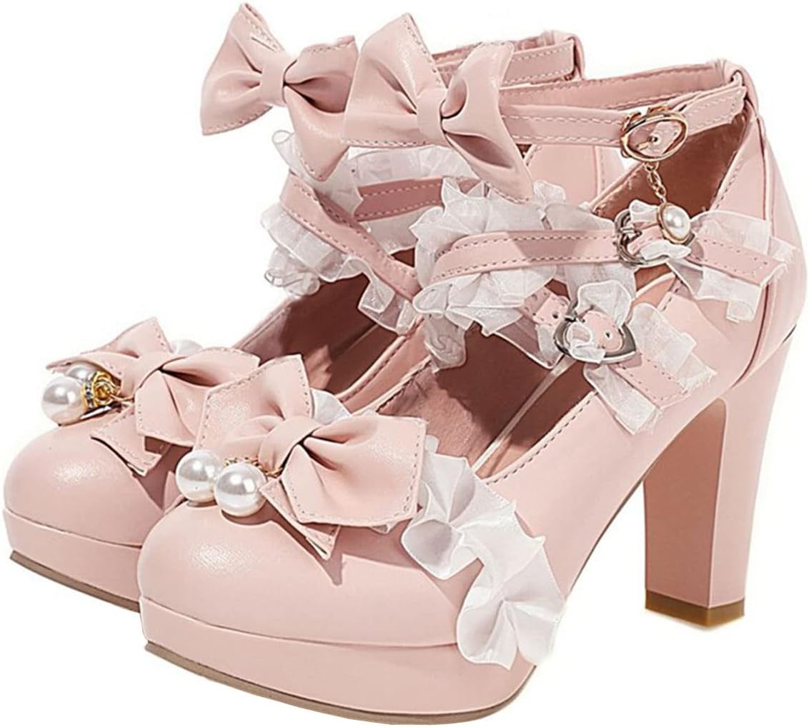 Lolita Women's Mary Jane Lolita Pumps Patent Bow Pumps Kawaii Cute Cosplay Wedge Heel Cross Strap Block Heel Sweet Style, style 10