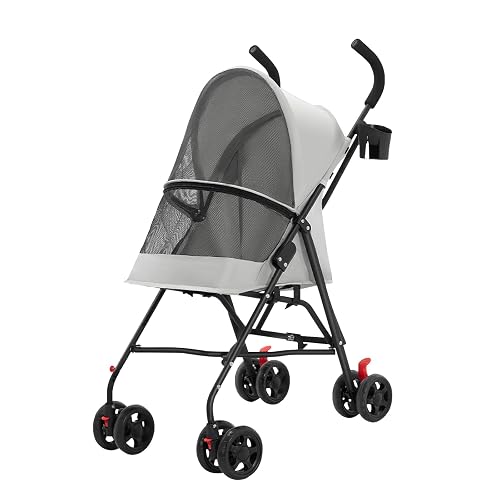 Cochecito 3 en 1 para perros pequeños y gatos, cochecito plegable con asa ajustable, 4 ruedas