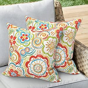 Outdoorindoor throw pillow covers set of 2 all weather square pillow cases 16×16 inch patio cushion pillow of home furniture use flower multi  urban country home decor