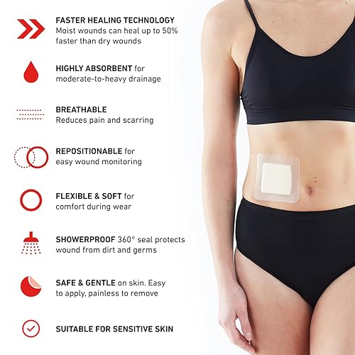 Miniatura 2 de Neo G Opti-Heal - Apósito de espuma de silicona con borde, absorbente, adhesivo para heridas para cortes, úlceras, heridas diabéticas, cuidado de