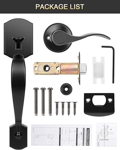 Miniatura 9 de Tinewa Camelot - Juego de manijas de media parte inferior, acabado negro mate, manija de puerta de entrada mejorada con manija de puerta de onda