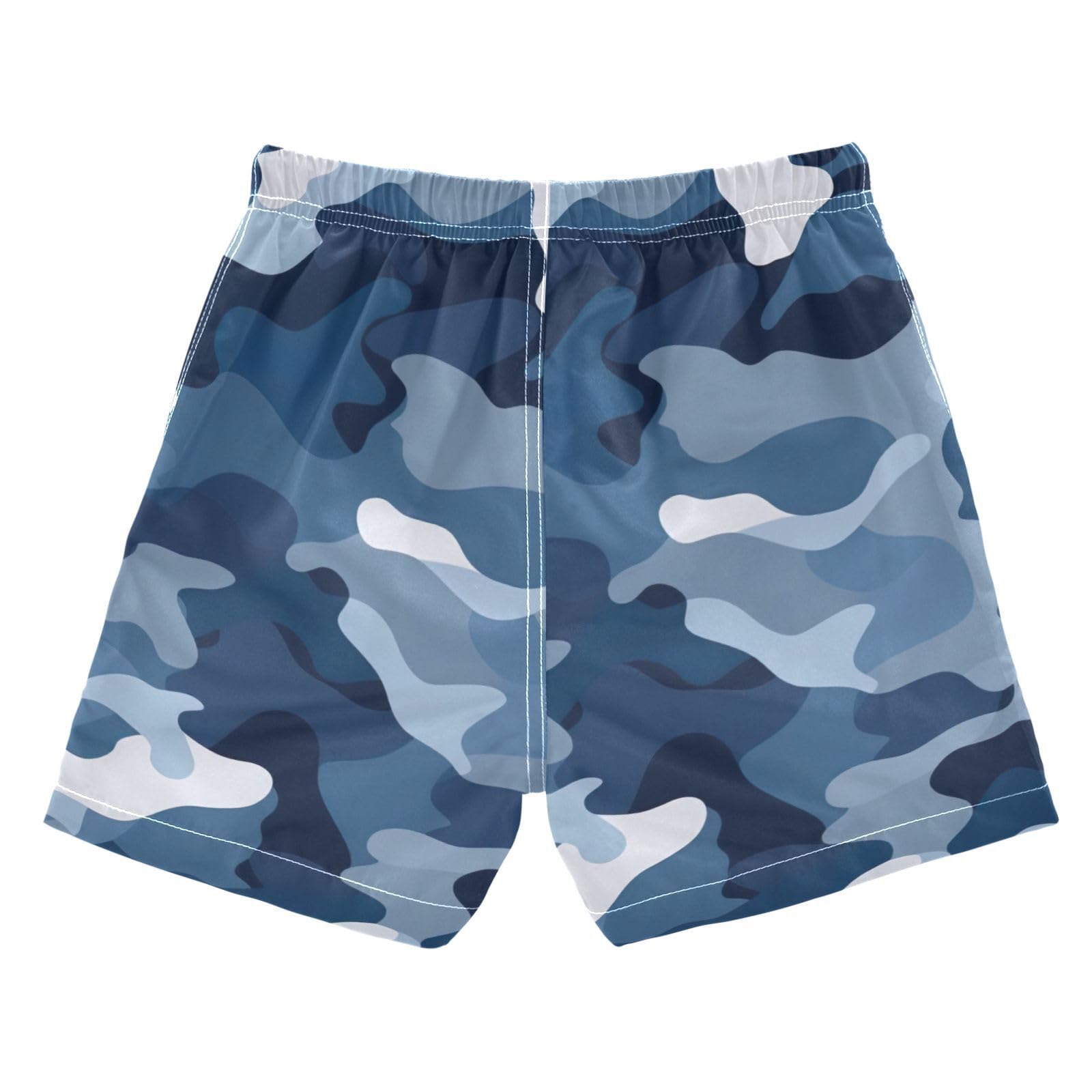 FLildon Blue White Camouflage Little Boys Swim Trunks with Mesh Lining Quick Dry Beach Board Shorts, 3T