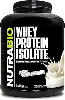 NutraBio 100% Whey Protein Isolate Protein Powder, 25g Protein with Complete Amino Acid Profile, Non-GMO, Soy & Gluten Free, Low Carb, Low Calorie Whey Protein Powder, Raw Unflavored, 5 Lbs