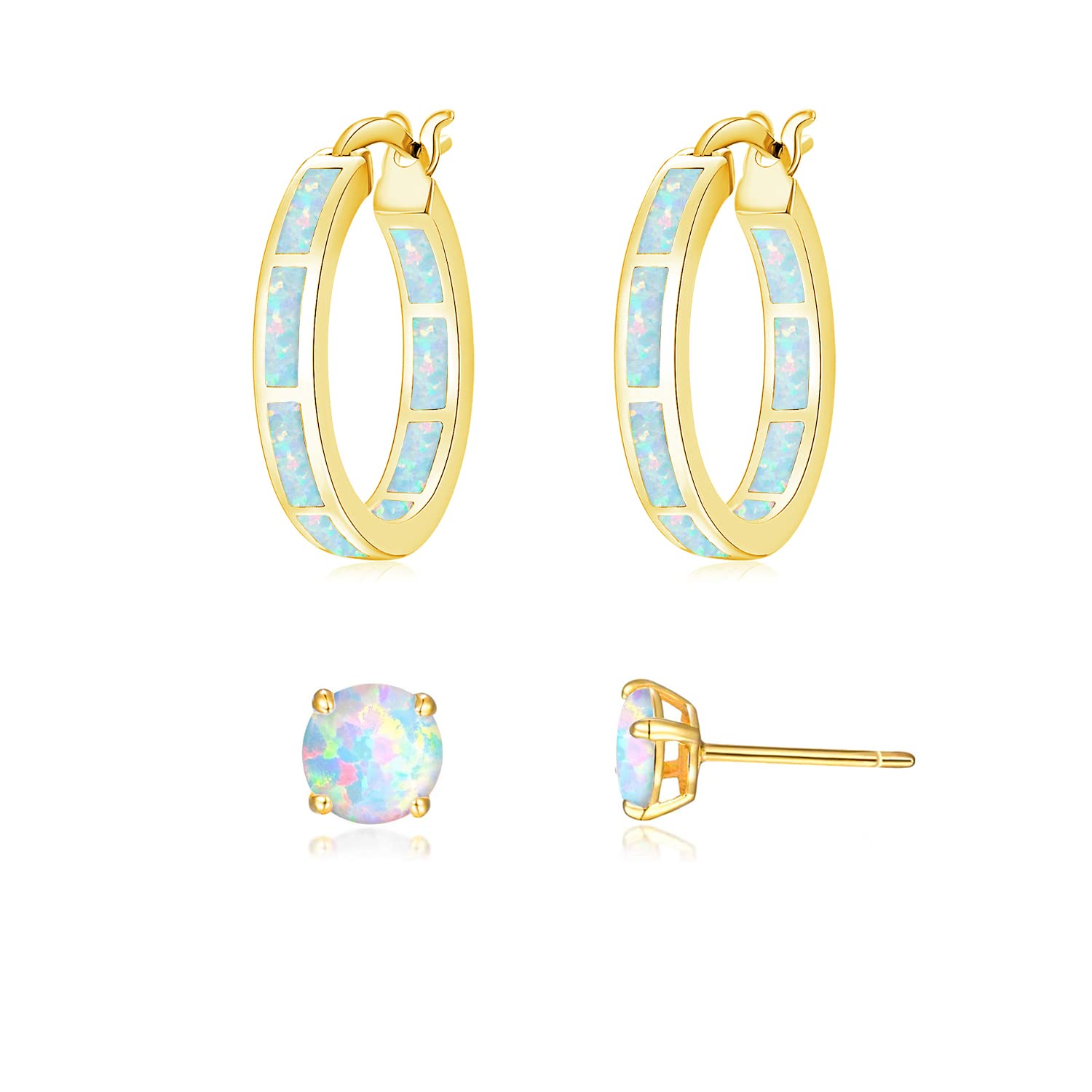 CiNily Sterling Silver/Rose Gold/Yellow Gold Plated Hoop Earrings 20mm,Multicolor Opal Small Hoop Earrings for Women Girls Hypoallergenic Jewelry for