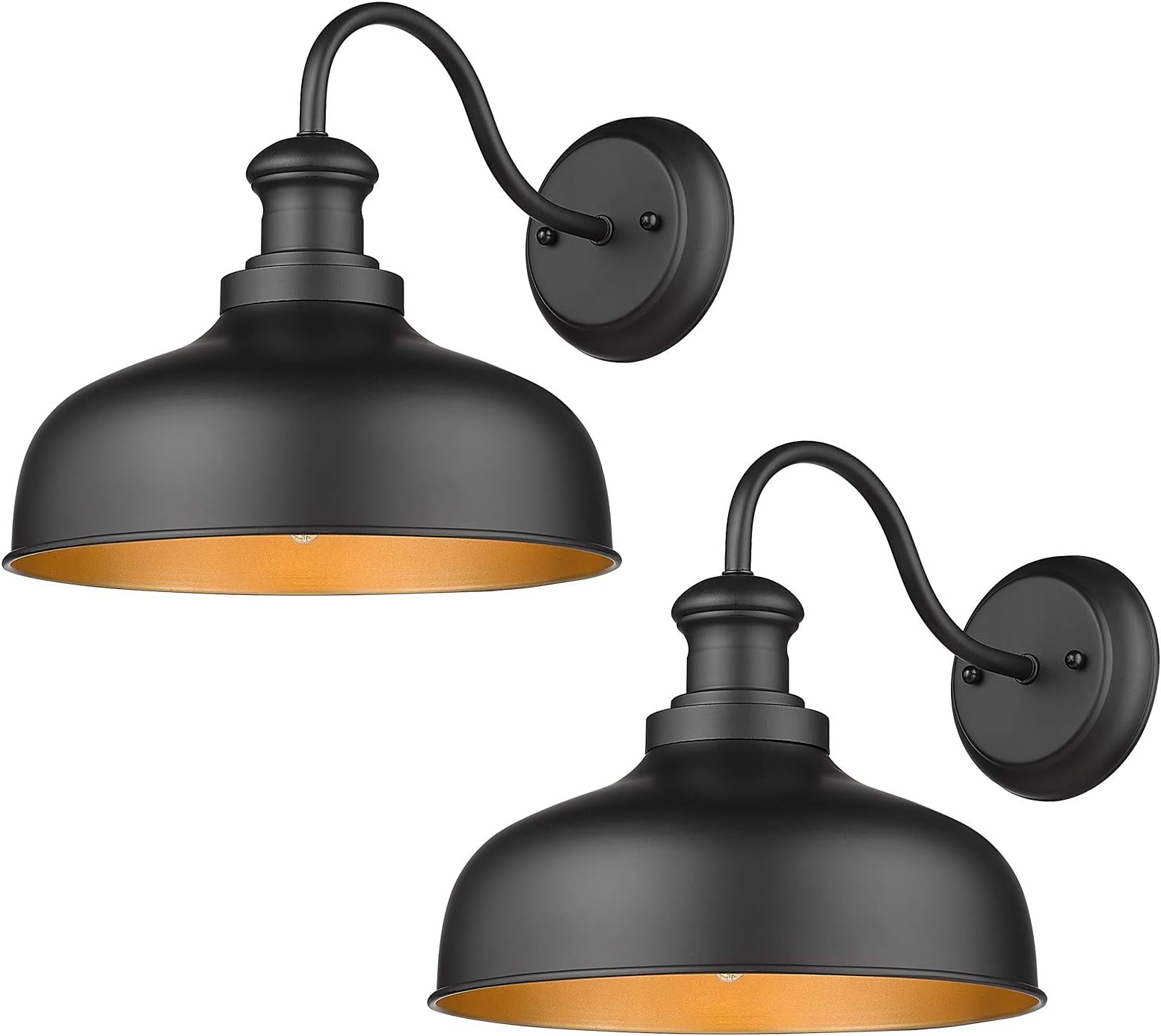 Farmhouse Gooseneck Barn Lights, Industrial Outdoor Wall Sconces, Exterior Wall Mount Lights, Outdoor Wall Lighting Fixture with Contrast Color Between Interior and Exterior (Black, 2 Pack)