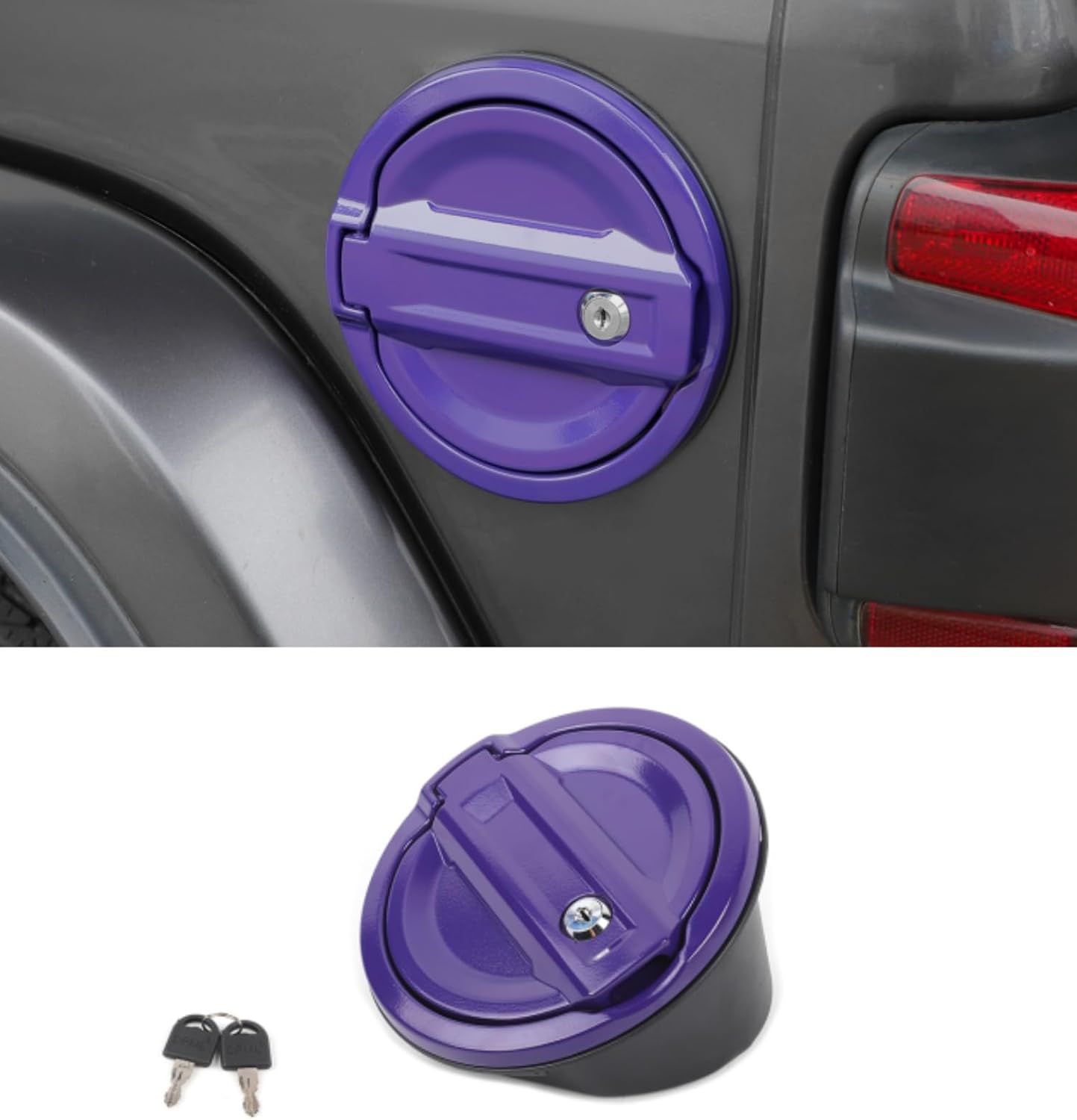 JWWY Fuel Filler Door Gas Tank Cap Cover with Lock Fit for 2018-2026 Jeep Wrangler JL & Unlimited Sport Rubicon Sahara 2/4 Door, Aluminum Fuel Door Exterior Accessories,Purple
