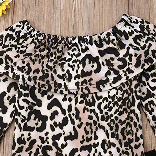 Newborn Infant Baby Girls Clothes Ruffle Long Sleeve Solid T-Shirt Tops+Leopard Pants Autumn Clothes Outfits (Leopard, 2-3 T)