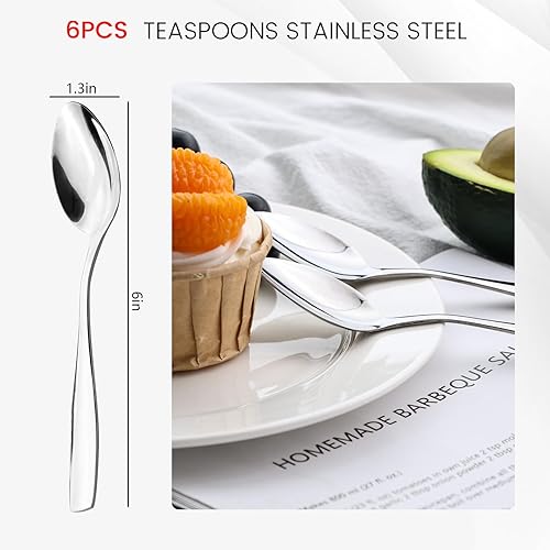 Miniatura 2 de HANSGO Juego de 6 cucharaditas de acero inoxidable, cucharas de postre de 6 pulgadas, cubiertos para el hogar, cocina, restaurante