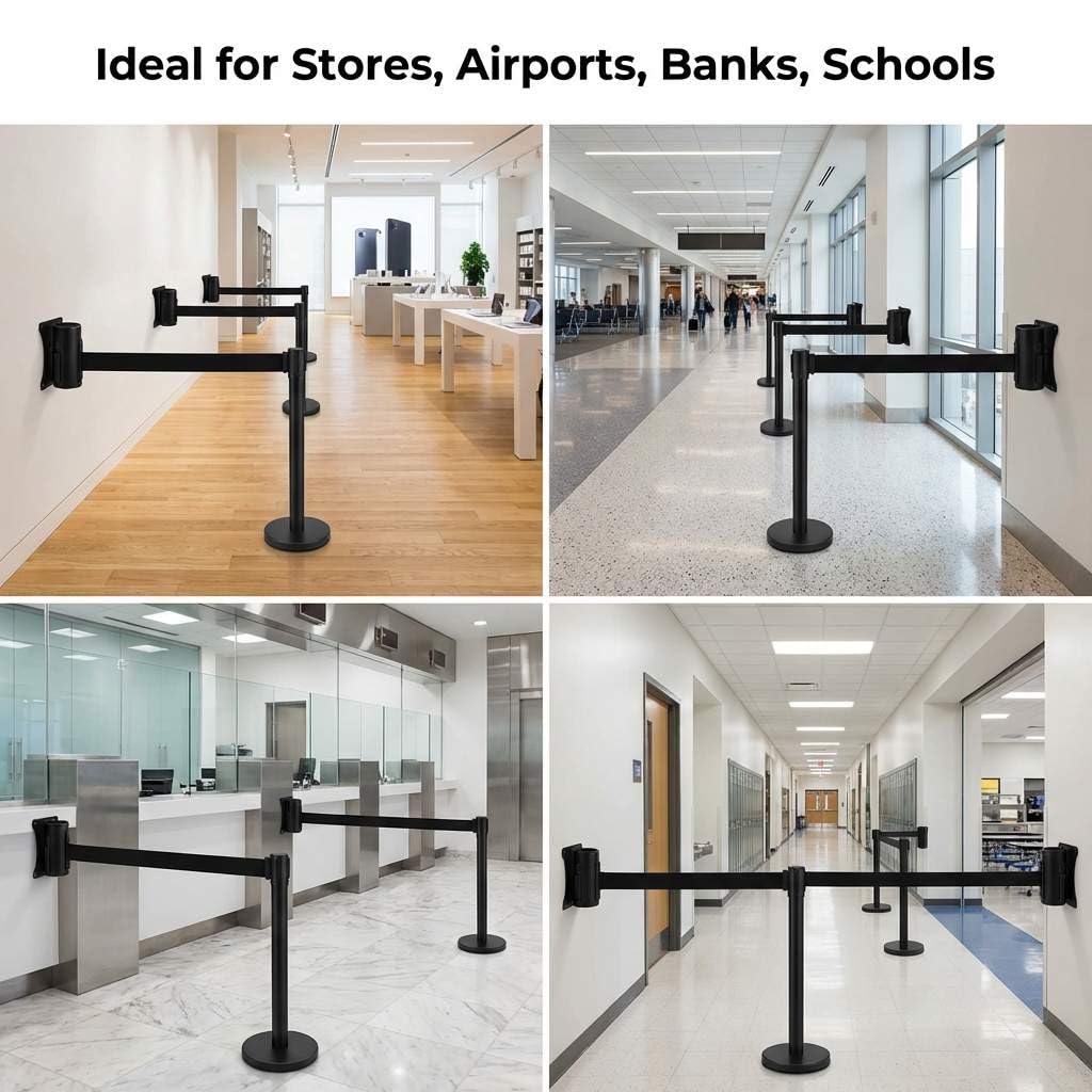 QWORK Barriera retrattile da parete, 2 pezzi, barriera da parete per controllo della folla con cintura da 3,5 m, per negozi al dettaglio, aeroporti, banche, scuola