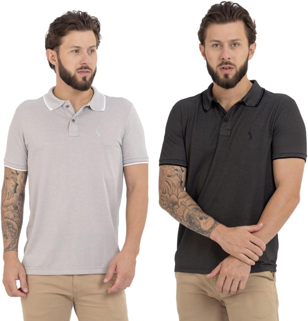 Kit 2 Camisa Polo Básica Piquet Viscose Jacquard Ponto John Pull – kit 61