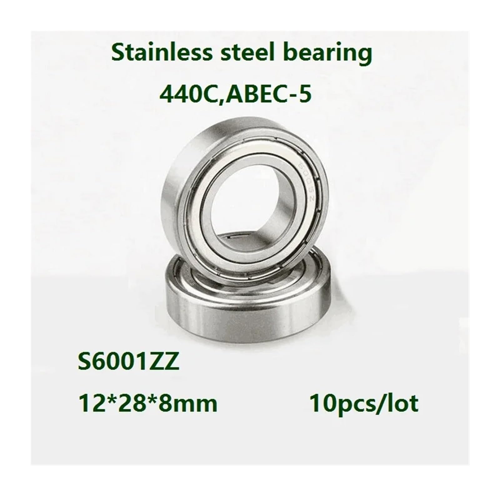 Roulement à Billes à Gorge Profonde en Acier Inoxydable ABEC-5, 12 x 28 x 8 mm, avec Double Blindage métallique, S6001 6001ZZ, 10 pièces/lot