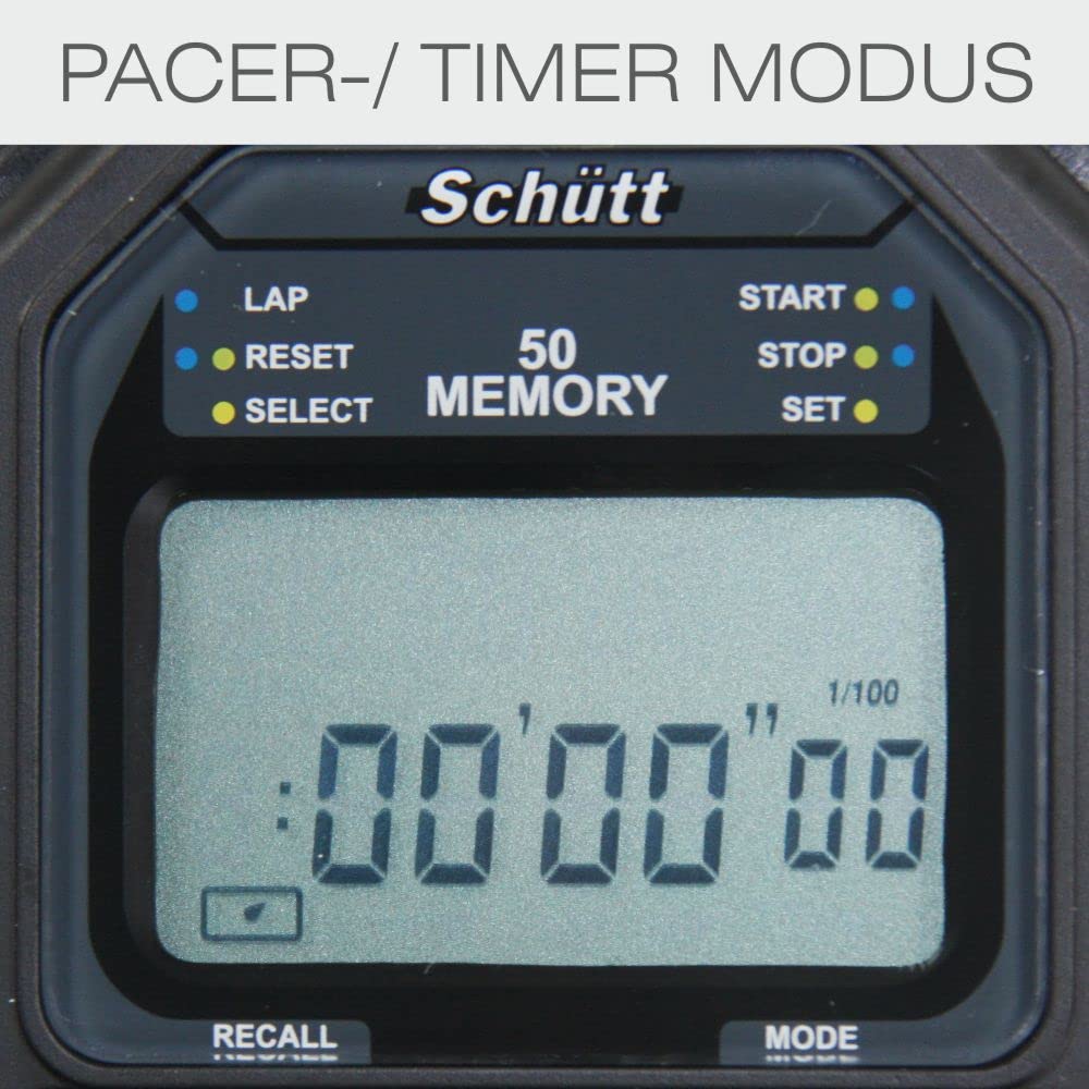 Schütt Stoppuhr PC-73 Zweizeiliges Display 50 Memory Timer Pacer Druckpunktmechanik Stoßfest Wasserfest