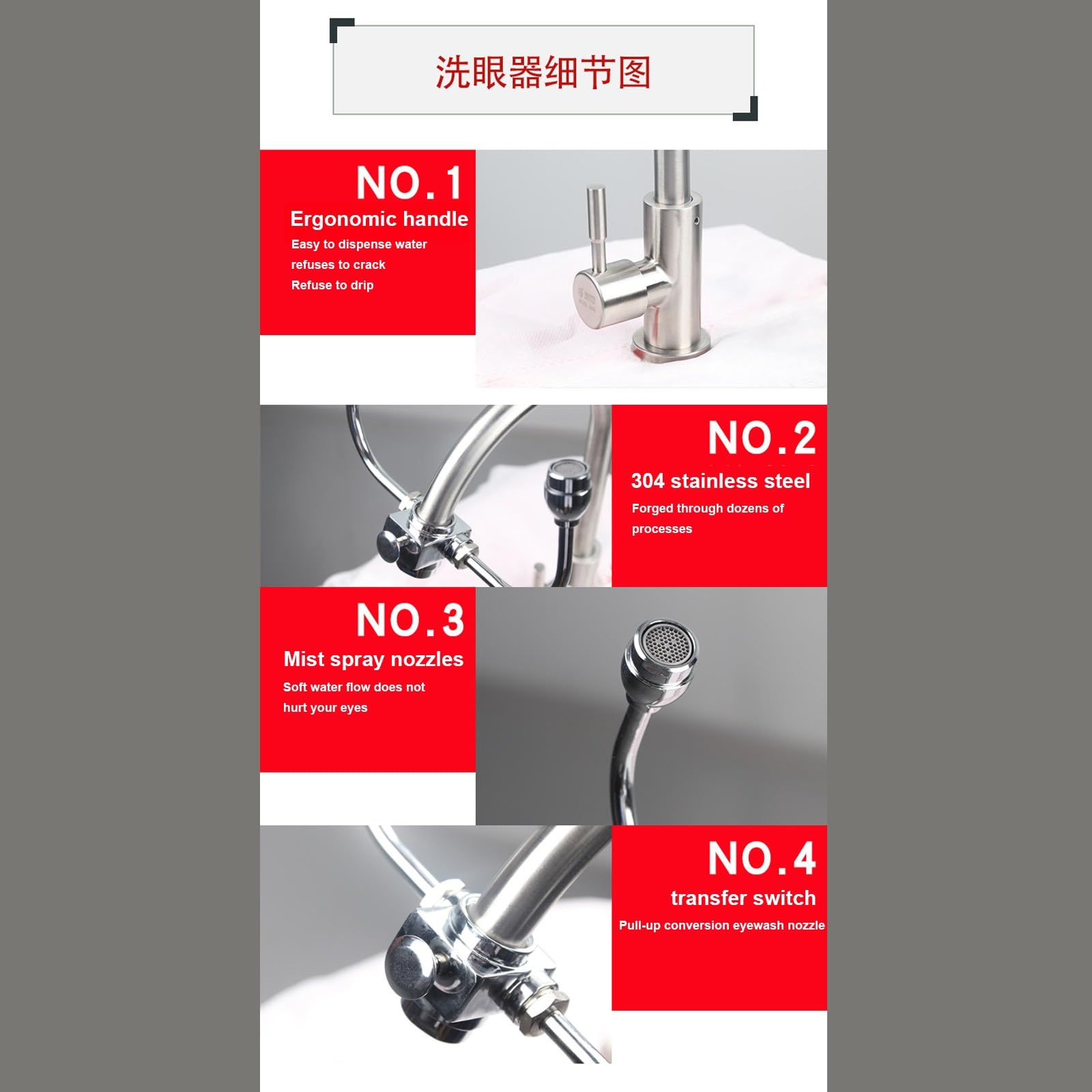 Lavaojos de Empuje y tracción de Doble propósito con Grifo de Acero Inoxidable 304, Ducha de Seguridad fácil de Instalar, lavaojos para Plantas químicas, Laboratorios, Lugares de,