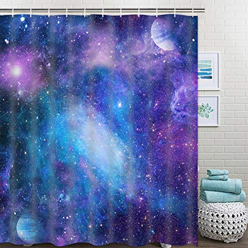Tamoc 4 Pcs Purple Galaxy Shower Curtain Set With Non-Slip Rug, Toilet Lid Cover And Bath Mat, Starry Space Shower Curtain With 12 Hooks, Nebula Universe Bathroom Curtain, Waterproof, Durable #TOP4