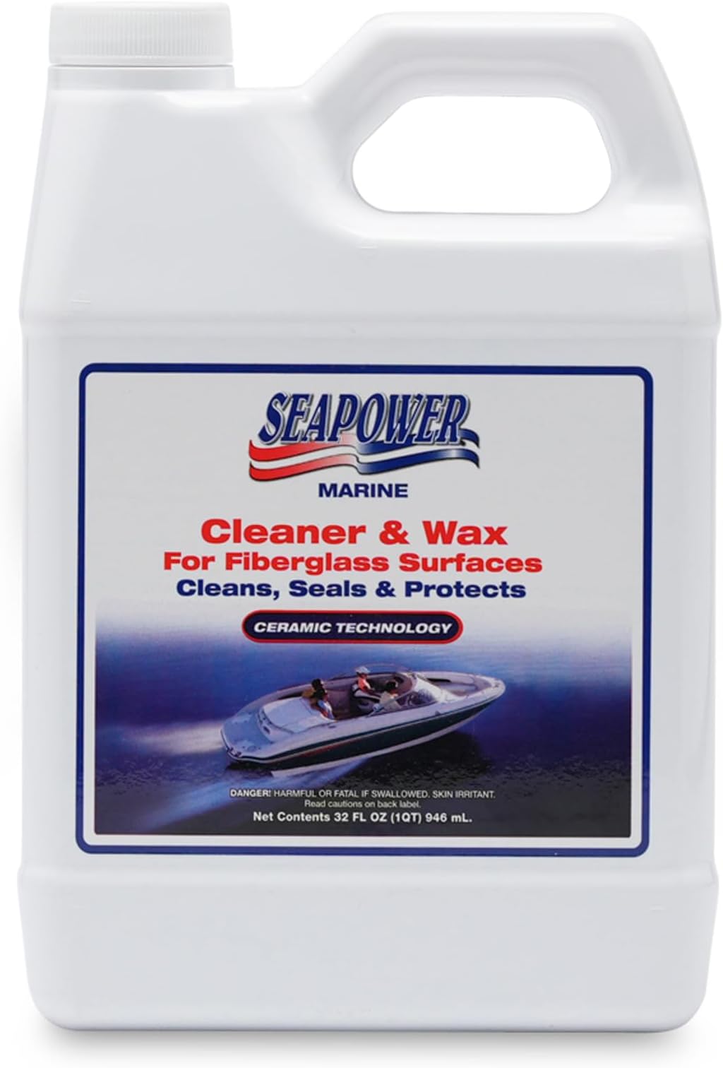 Seapower Professional Grade One-Step Carnauba Cleaner Wax - Cleans, Protects & Enhances Boats Look - Restores Color & Shine - UV Inhibitors - Ideal for Scuff Marks - Use by Hand or Buffer - 32 oz