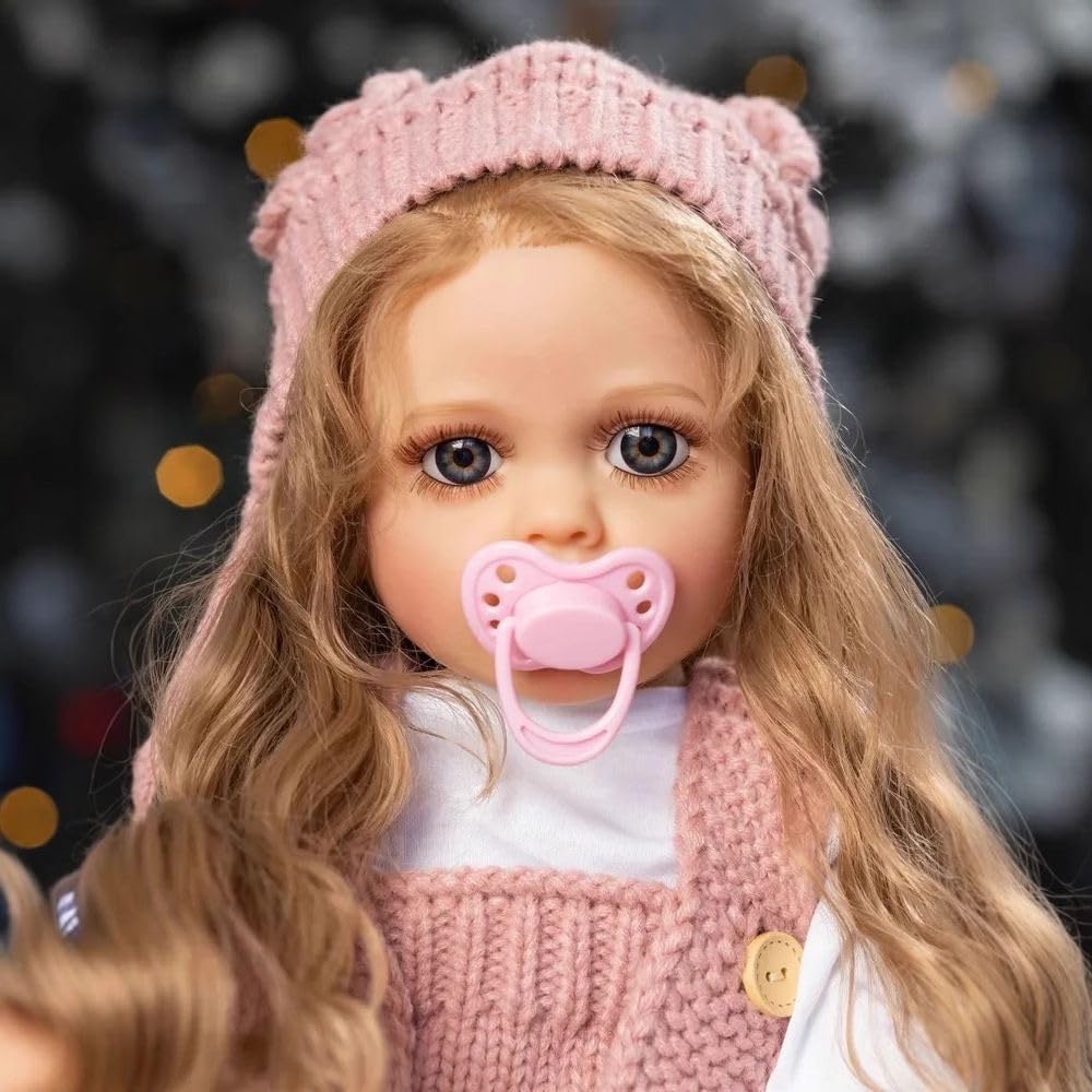 Bambole Reborn 24 Pollici 60 Centimetri Silicone Morbido Bambola Toddler che Sembrano Capelli Lunghi Ricci, Realistica con Accessori, Regalo di Compleanno