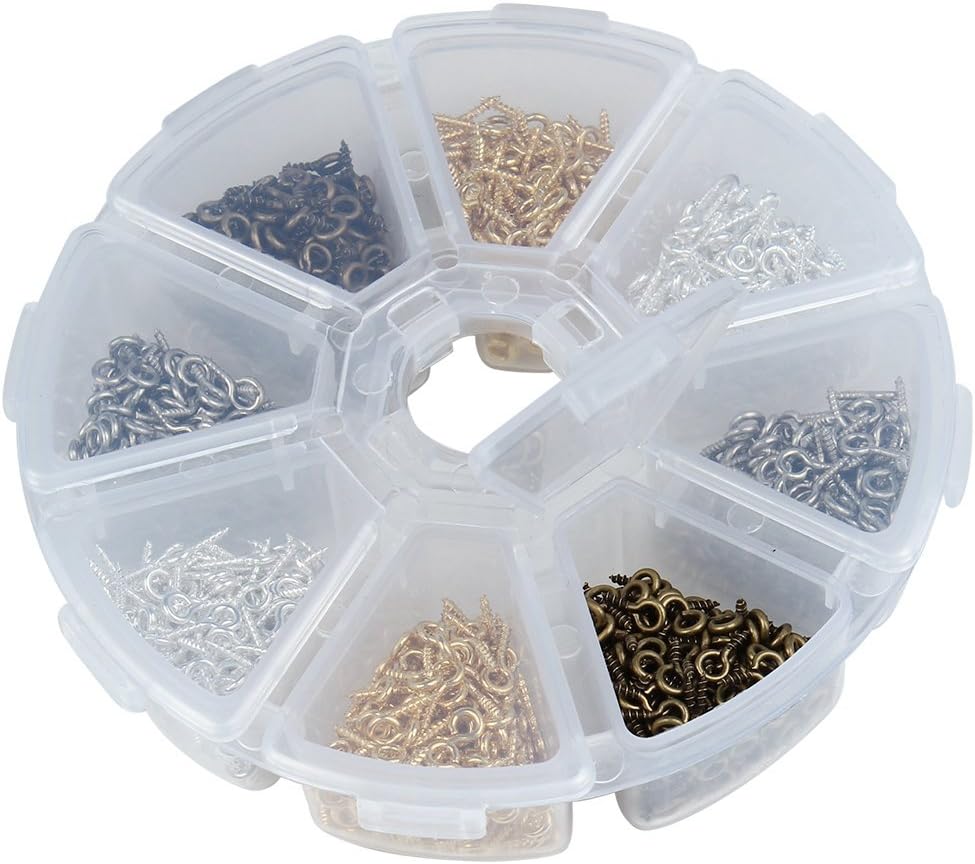 Linsoir Beads 200pcs Sturdy Metal Tiny Screw Eyes Pin Bail Peg 4X10mm (Mixed Color 4X10mm)