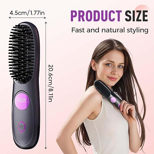Miniatura 6 de Go Brush Pro, cepillo alisador de cabello inalámbrico, mini cepillo portátil para alisar el cabello con 3 ajustes de temperatura y pantalla LED,