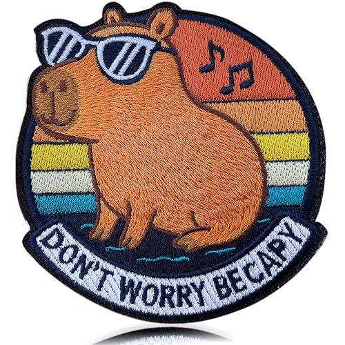 Chill Capybara Morale Patch – “Don’t Worry Be Capy” Funny 3" Embroidered Animal Patch with Sunglasses, Hook & Loop Backing for Backpacks, Jackets, Dog Vests, Tactical Gear & Patch Walls