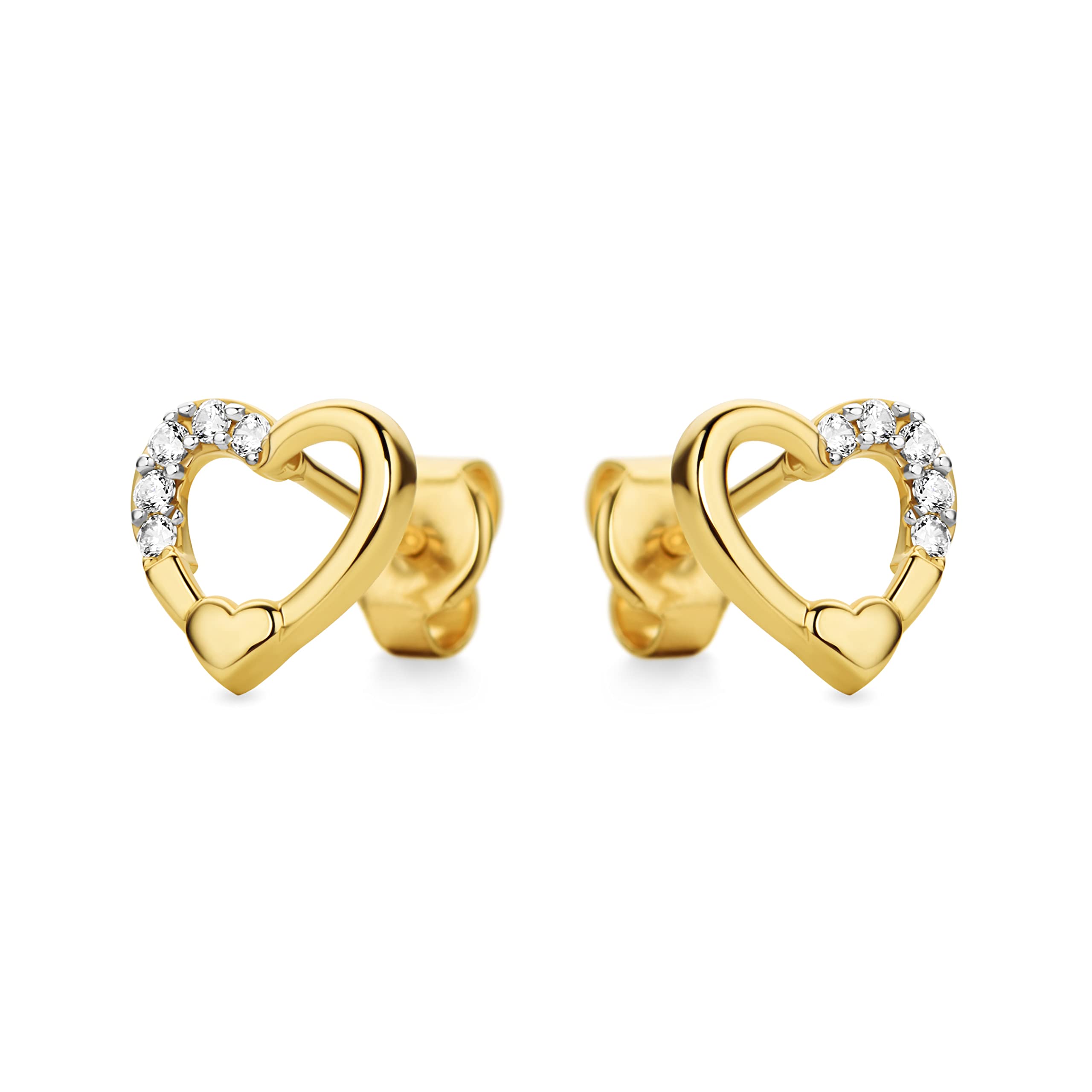 9 Karat 375 Ohrstecker Liebe Herz mit Zirkonia Steinen Italienisch Ohrschmuck Gelbgold