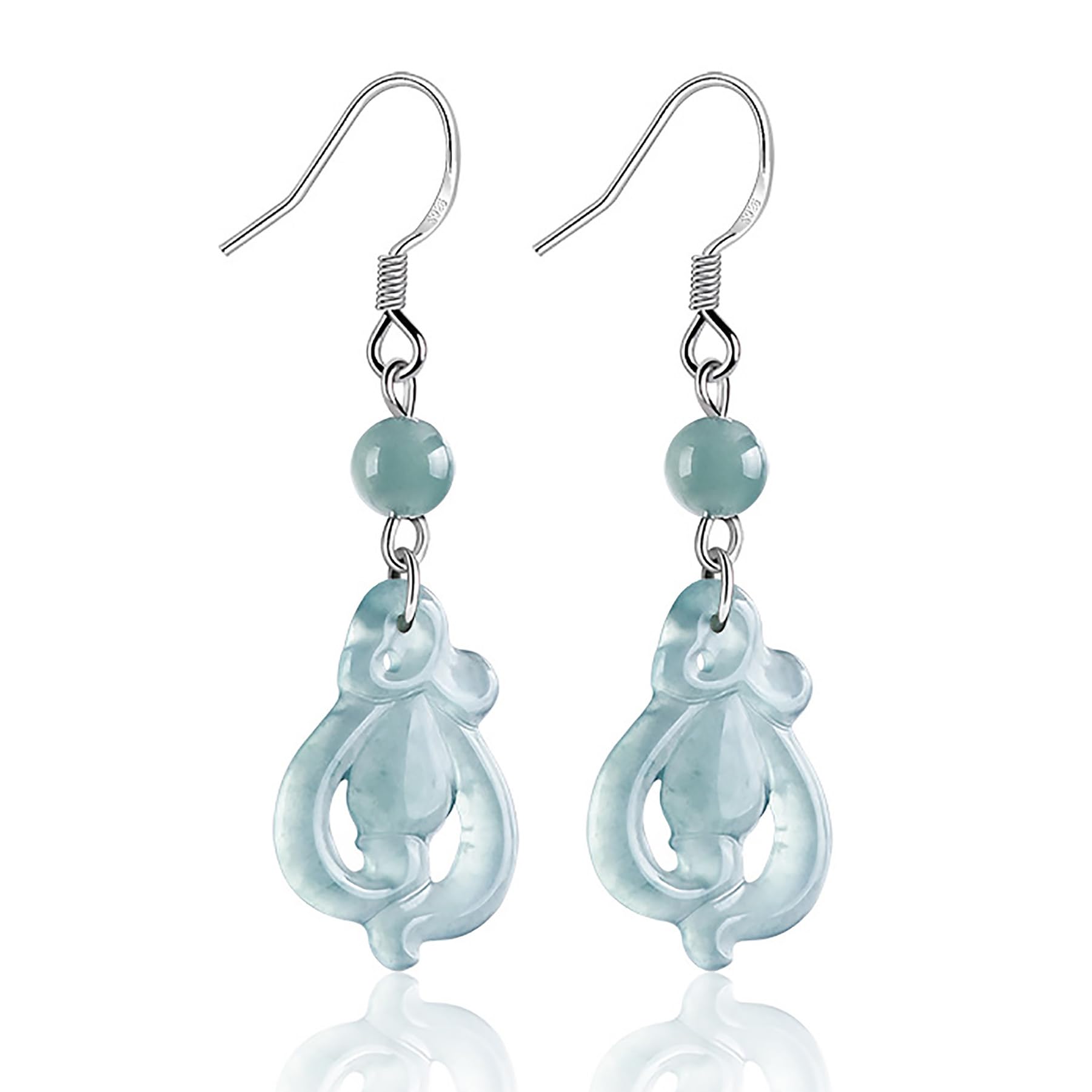 Jade Orchid Earrings Pure Silver Parts Feng Shui Wealth Amulet Chakra Balance Gem Blue Water Fei Cui Jade Flora Crystal Ear Dangler Luxurious Vacation Jewelry Prosperity Love Luck