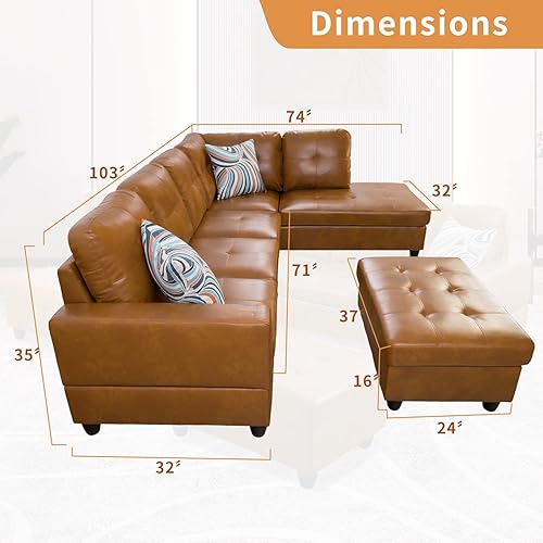 Miniatura 2 de SIENWIEY Sofá seccional para sala de estar, en forma de L, de piel sintética, juego de sofás seccionales para sala de estar con diván otomano de