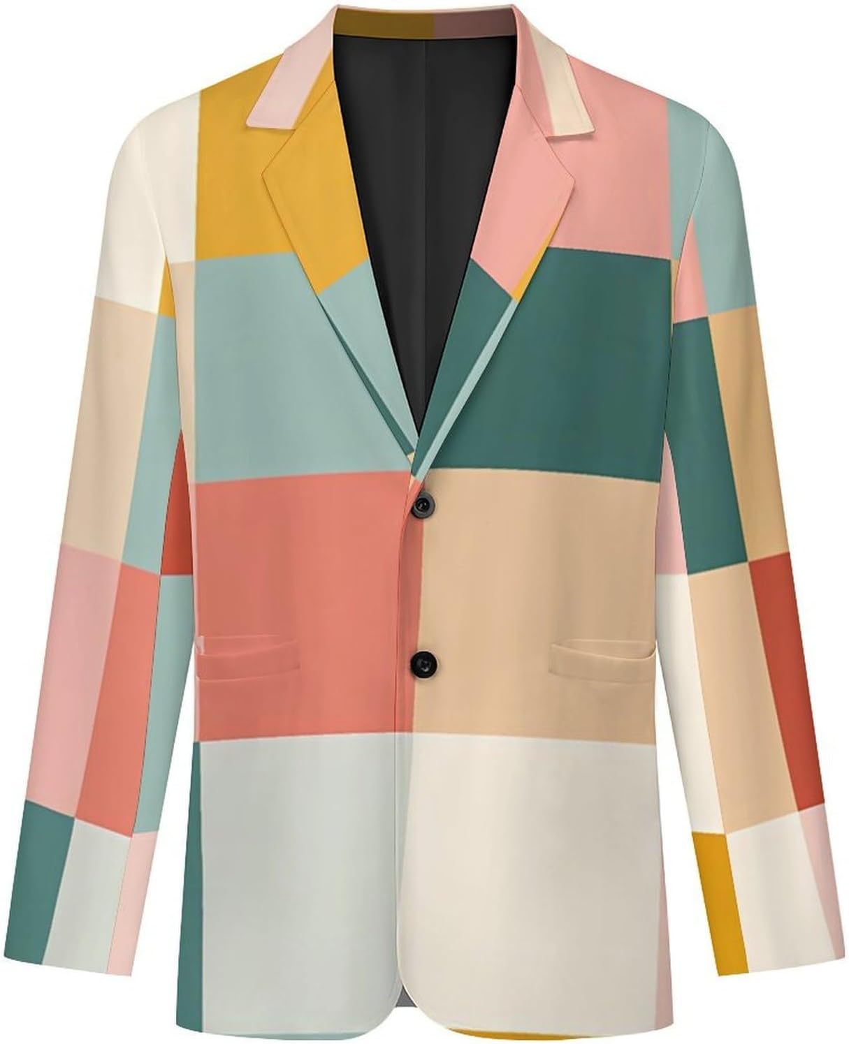 Bright Mid-Century Checks Mens Blazer Two Button Lightweight Sport Coats Suit Business Jacket