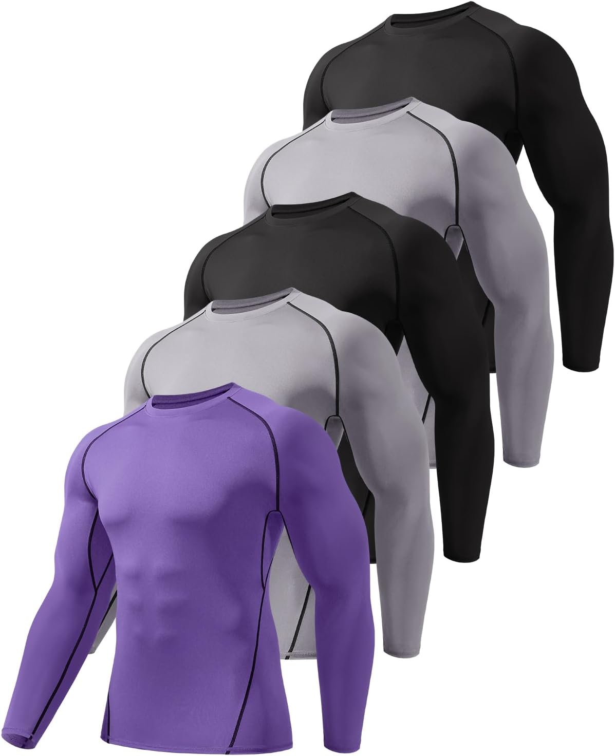 5-6 Packs Long Sleeve Compression Shirt Men,Sports Baselayer Workout Shirt,Athletic Tops Running Shirts for Men