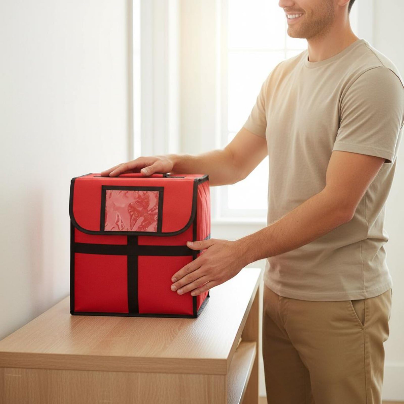 Sac Isotherme Repas Sacs Déjeuner Porte-Repas Sac Transport Nourriture Haute Capacité Multi-conteneurs Maintien Thermique Poignées Robustes et Fenêtre, Rouge