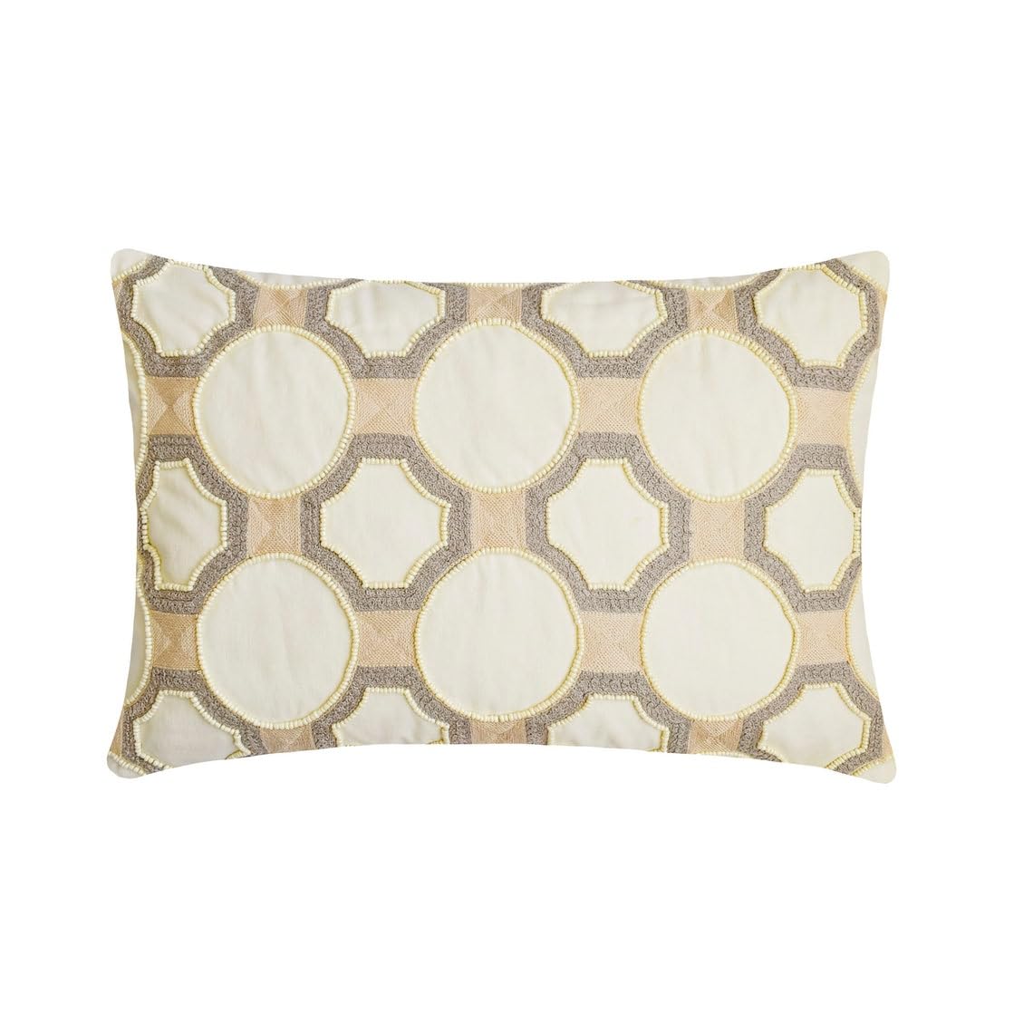 The HomeCentric Decorative Lumbar Cushion Covers Ivory Pack of 2, 30x60 cm (12"x24") Cotton Linen Embroidery, Handmade, Pearl Cushion Cover For Sofa, Geometric Contemporary Style - Penina โ image 1