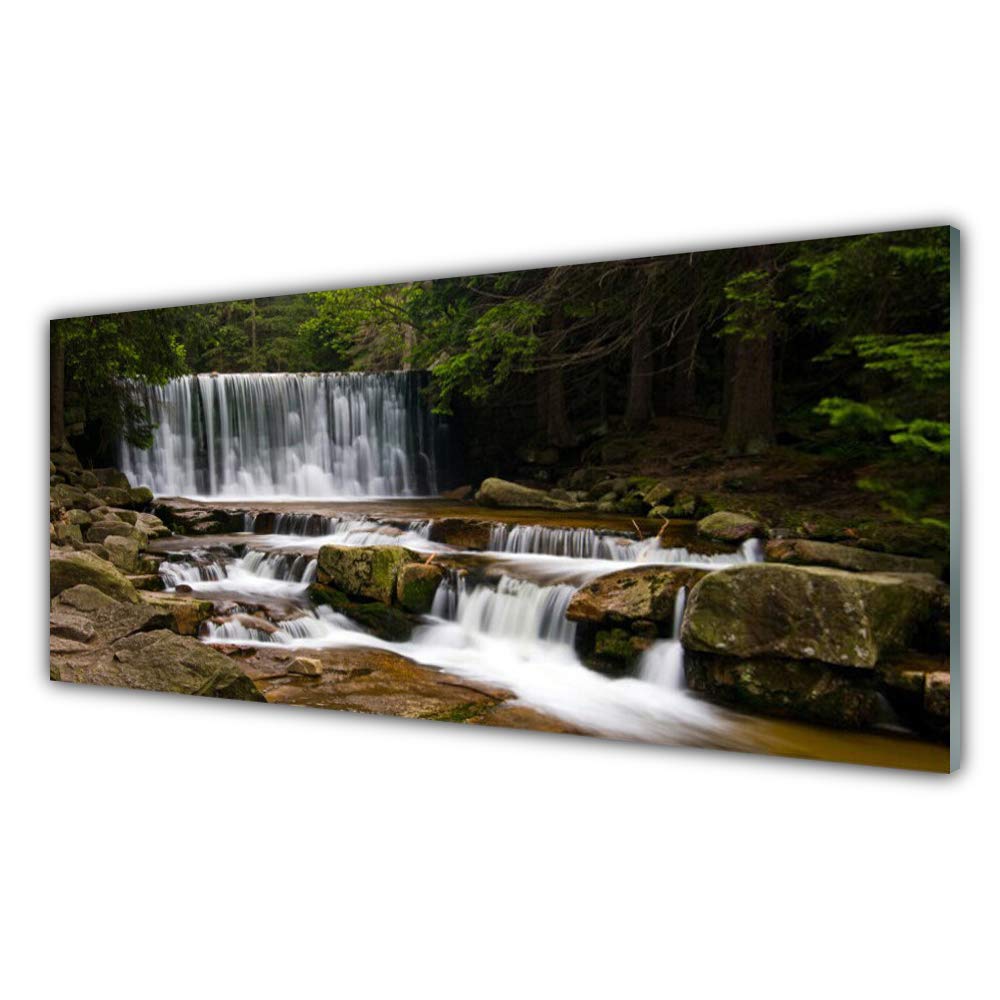 Impression sur verre trempé Tulup 125x50cm tableau mural luxe cascade forêt