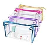 10 Pcs Clear Waterproof Cosmetic Bag with Zipper, PVC Transparent Plastic Makeup Organizing Bags Travel Toiletry Pouch for Bathroom, Vacation and Organizing