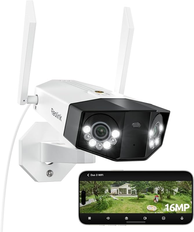 16MP Security Camera Outdoor Dual Lens 180 Degree Duo 3 WiFi | Dual-Band WiFi 6, No Subscription Local Storage, Color Night Vision, Smart Human/Vehicle/Pet Detection, Plug-in Power