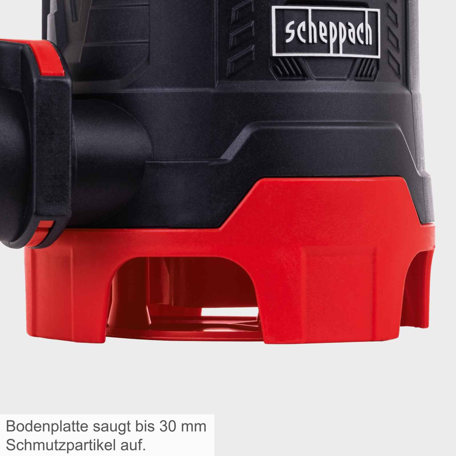 Scheppach DWP400 Schmutzwassertauchpumpe 400W | Fördermenge 9000 L/h | Förderhöhe 6m Eintauchtiefe 7m | Partikelgröße 30mm | für Klar- & Schmutzwasserpumpe | Tauchpumpe mit Saugfunktion flachsaugend