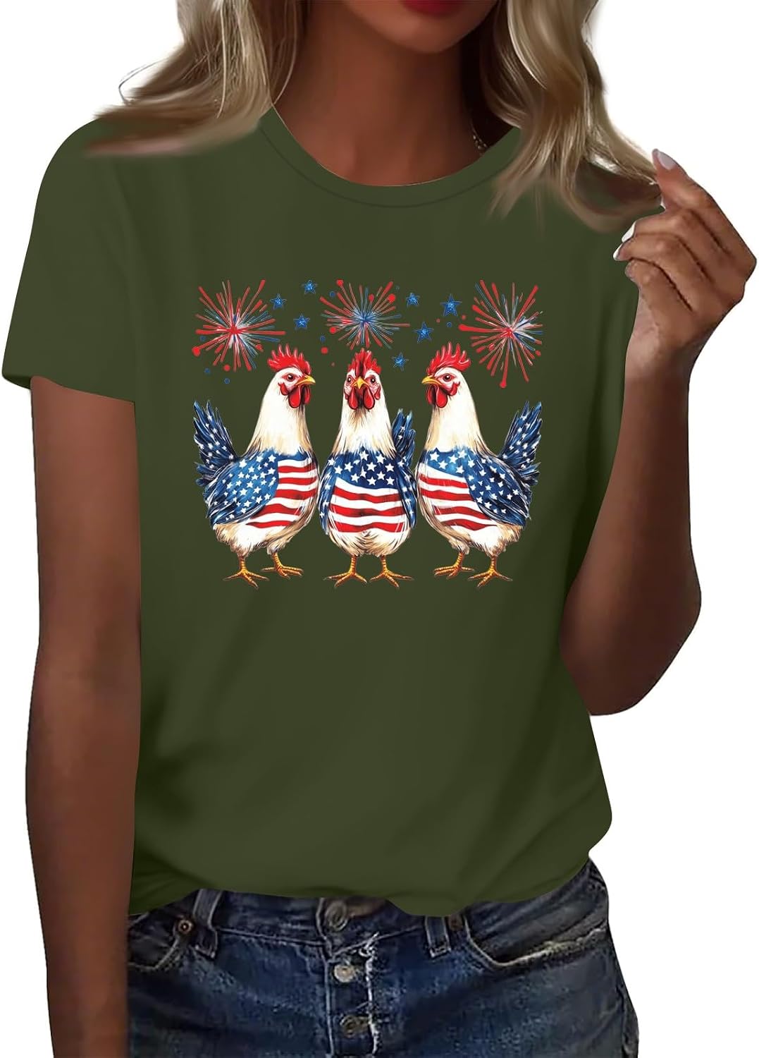 Womens Graphic Basic Tees 4Th of July American Flag Crewneck Short Sleeve Independence Tops Summer Casual Shirt