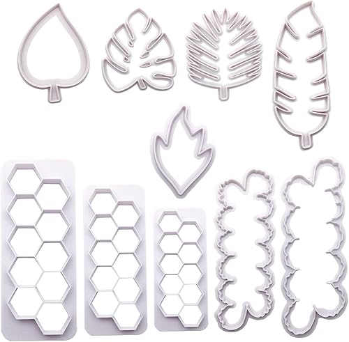 Markeny Molde de estampado de fondant para tartas hexagonales de peonía y hojas tropicales, moldes de galletas para fondant de azúcar, molde para