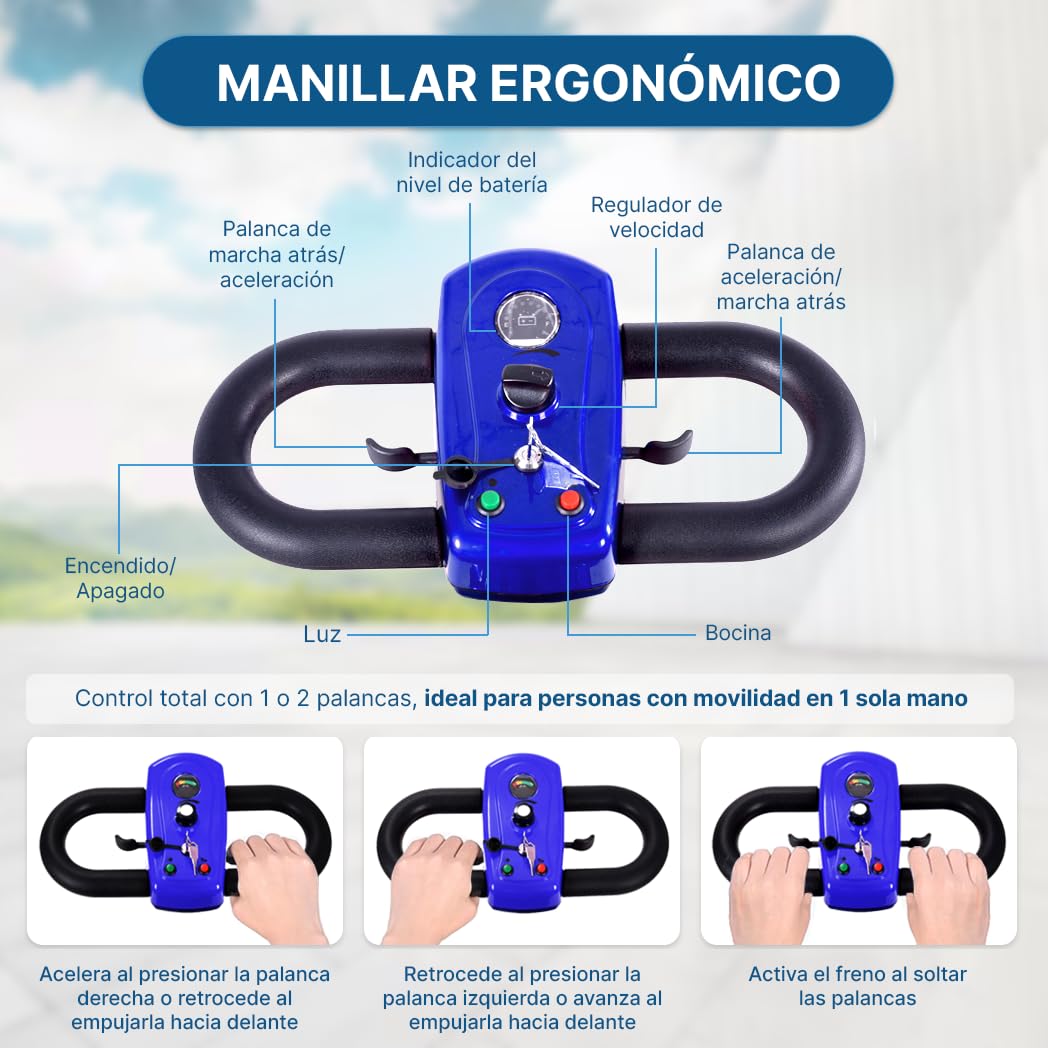 Scooter Eléctrico 4 Ruedas Plegable Desmontable Discapacitados Personas Mayores Ruedas Antipinchazos 190 Kg Dortomedical®
