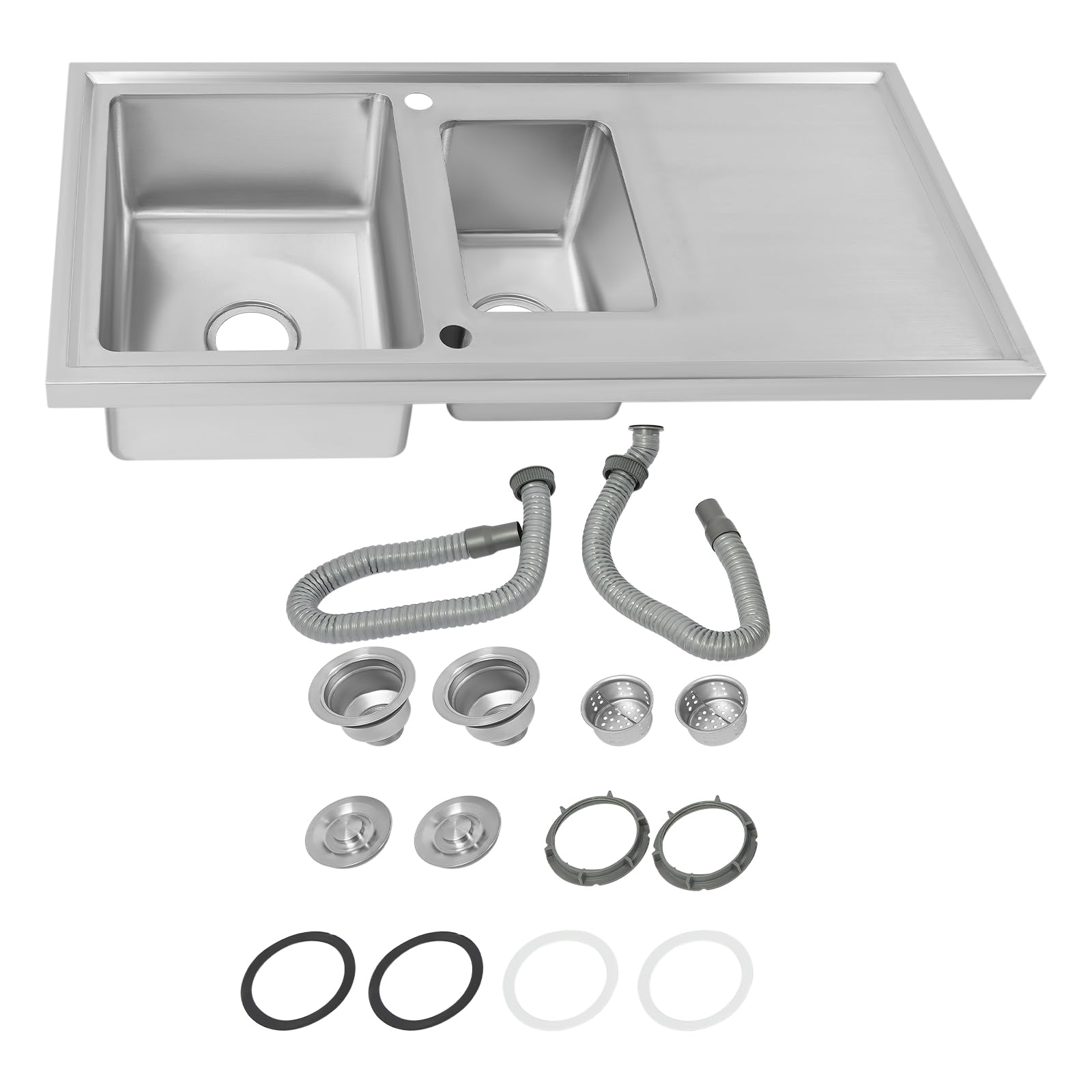 Fregadero empotrable de acero inoxidable 1,5, fregadero de acero inoxidable con escurridor, fregadero de cocina con orificio para grifo, fregadero de acero inoxidable para restaurantes, bares, hoteles